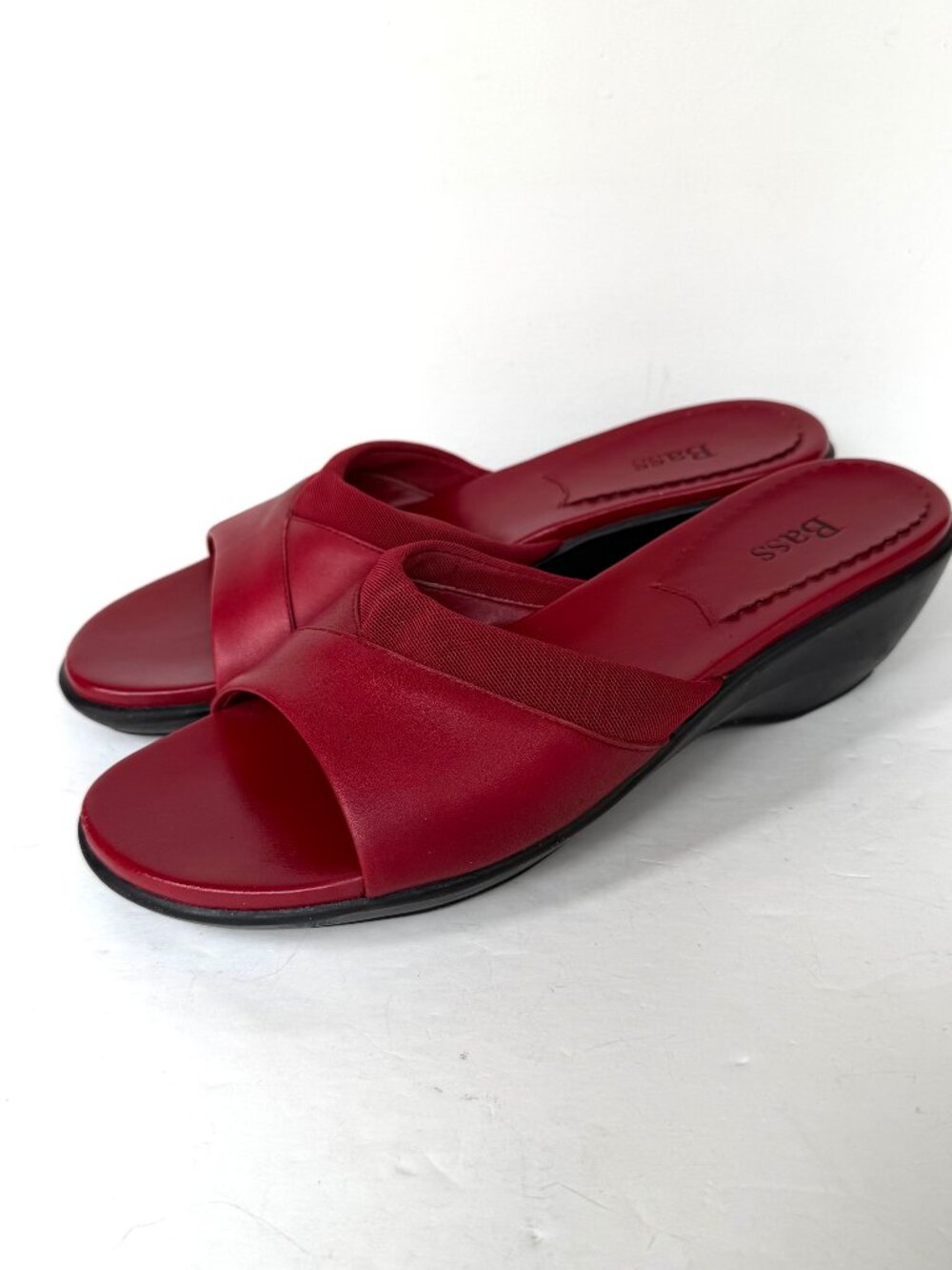 Vintage Bass Helena Slide Sandals Platform Red Leather Fabric Size 7.5M Y2K Boho